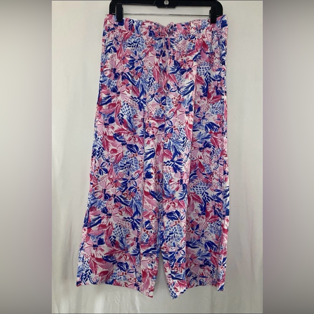 Stella Parked Womens Floral Printer Linen Tummy Control Crop Capri Pants